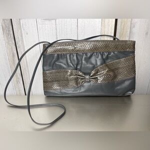 Vintage Leather & Snakeskin Clutch shoulder Slim bag Gray & Brown Bow Westmont